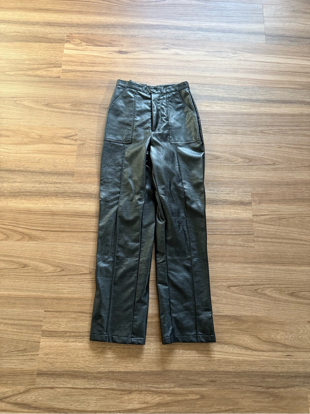 Black Faux Leather Straight-Leg Pants